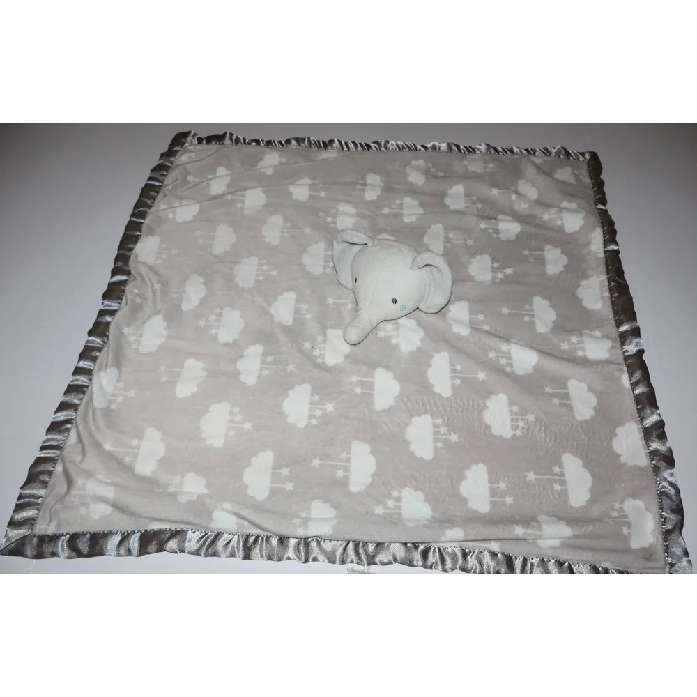 Parents Choice Plush Elephant Baby Blanket Lovey Grey Cloud Satin Trim